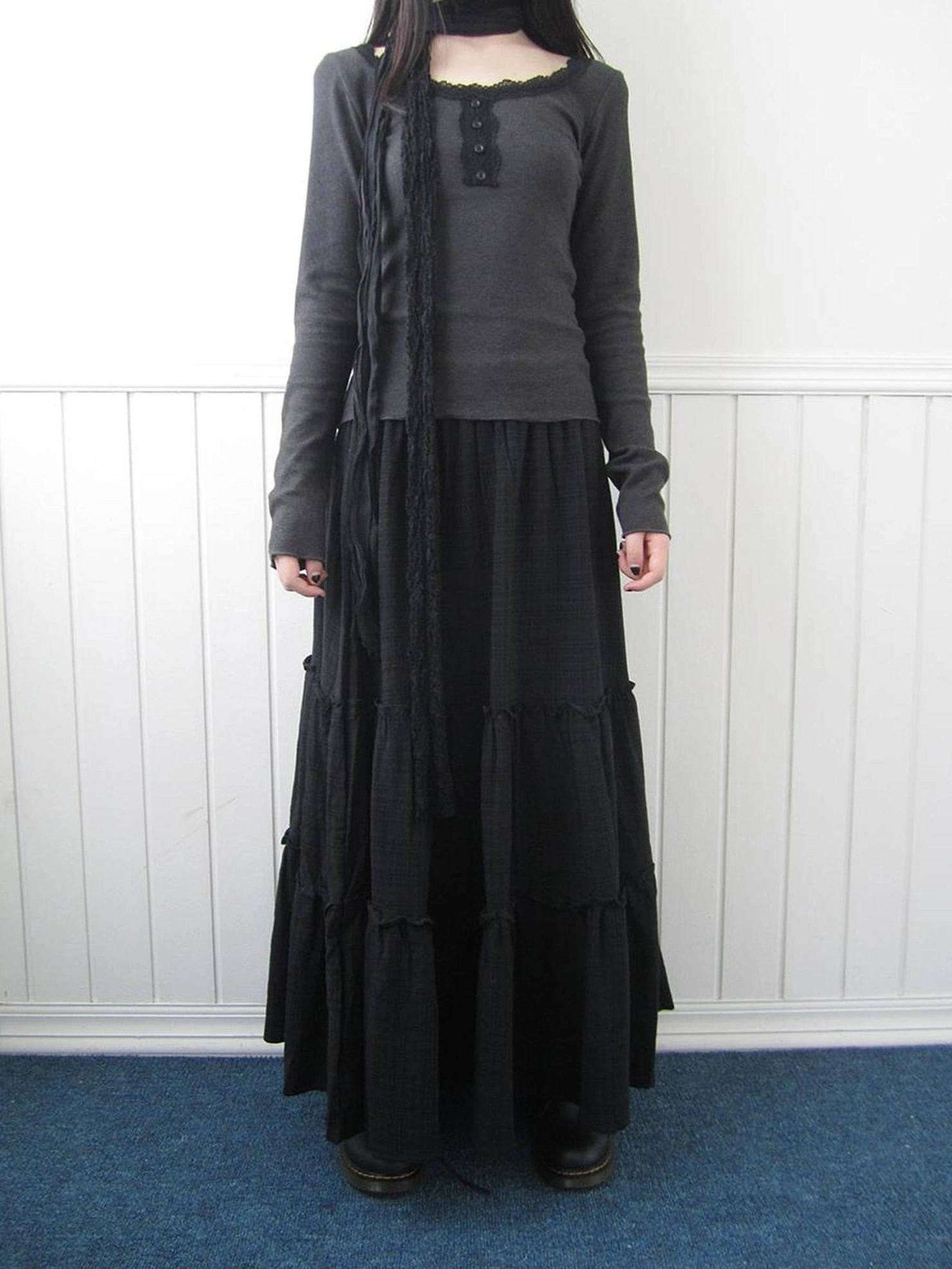 ang project Vintage Plaid Patchwork Peter Pan Collar Midi Skirt Skirt