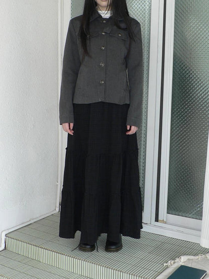 ang project Vintage Plaid Patchwork Peter Pan Collar Midi Skirt Skirt