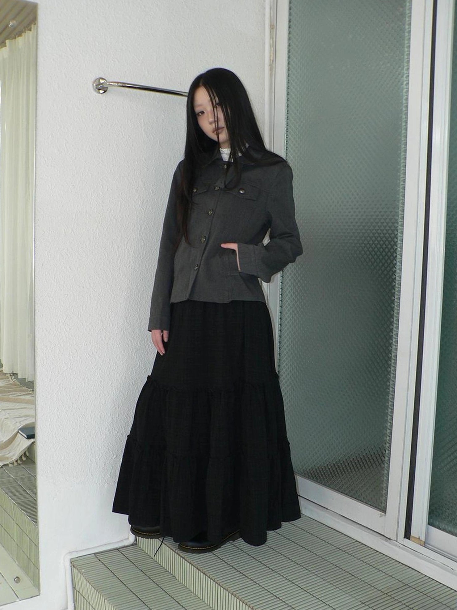 ang project Vintage Plaid Patchwork Peter Pan Collar Midi Skirt Skirt