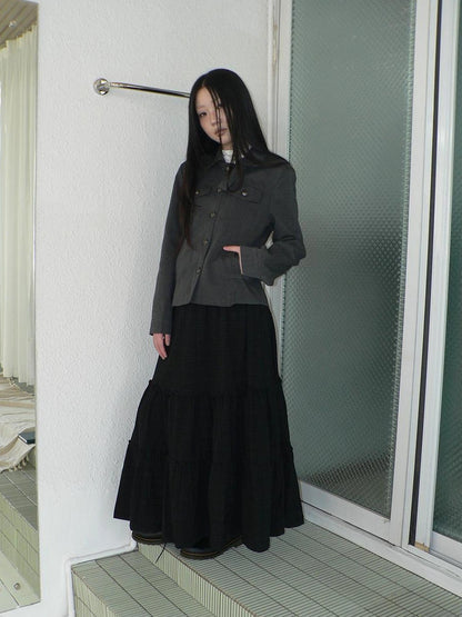 ang project Vintage Plaid Patchwork Peter Pan Collar Midi Skirt Skirt