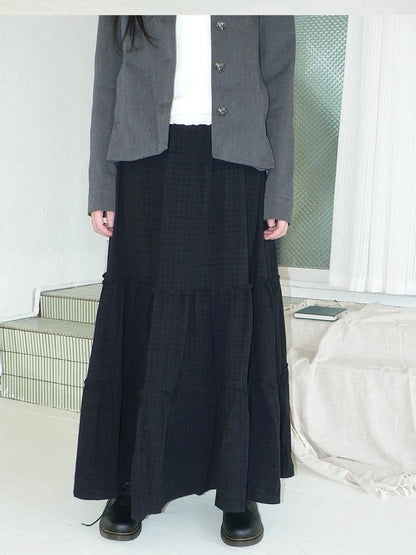 ang project Vintage Plaid Patchwork Peter Pan Collar Midi Skirt Skirt