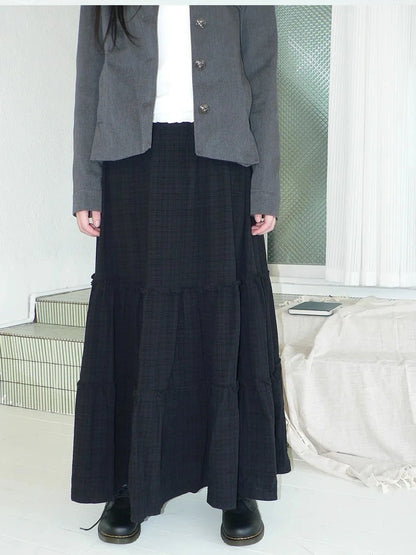 ang project Vintage Plaid Patchwork Peter Pan Collar Midi Skirt Skirt