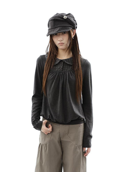 ang project Vintage Plaid Patchwork Pleated Faux Layered Women&