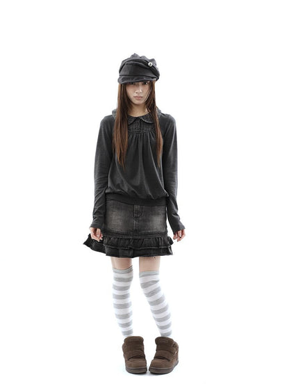 ang project Vintage Plaid Patchwork Pleated Faux Layered Women&