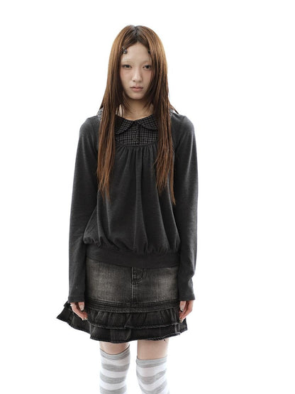ang project Vintage Plaid Patchwork Pleated Faux Layered Women&