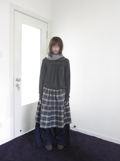 ang project Vintage Plaid Patchwork Pleated Faux Layered Women&