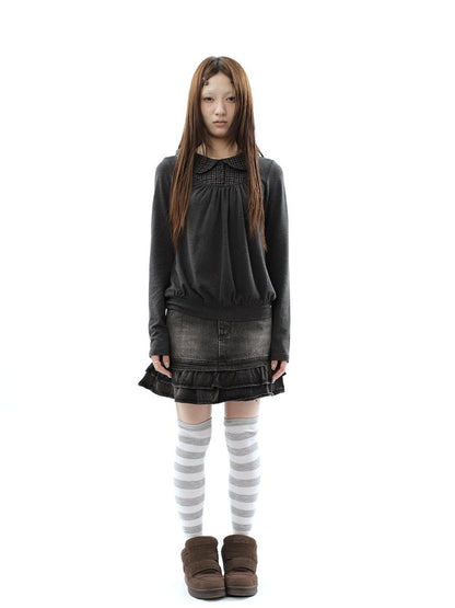 ang project Vintage Plaid Patchwork Pleated Faux Layered Women&