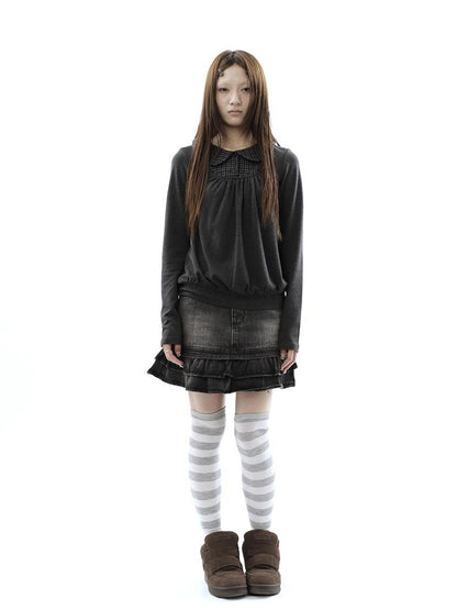 ang project Vintage Plaid Patchwork Pleated Faux Layered Women&