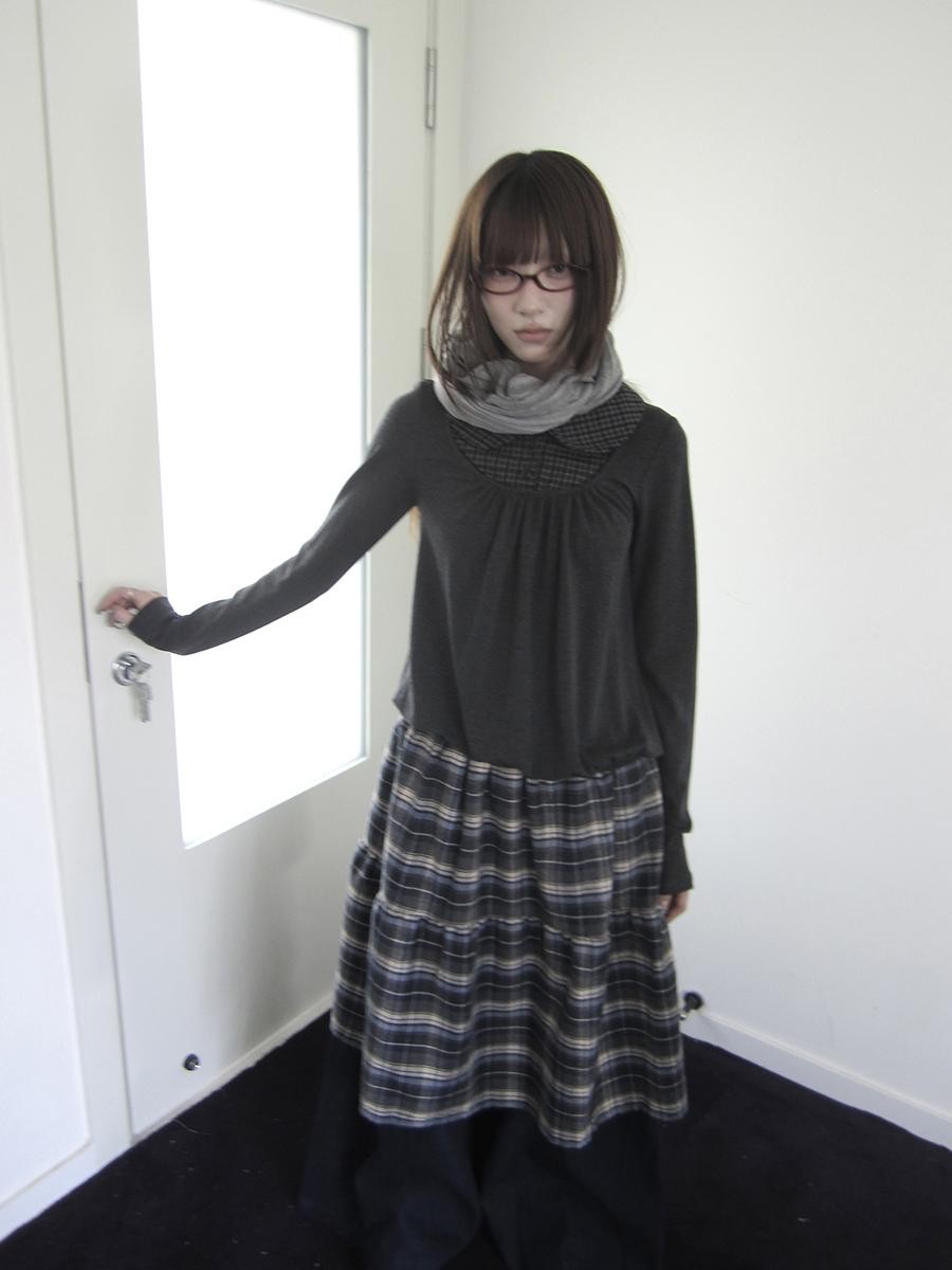 ang project Vintage Plaid Patchwork Pleated Faux Layered Women&