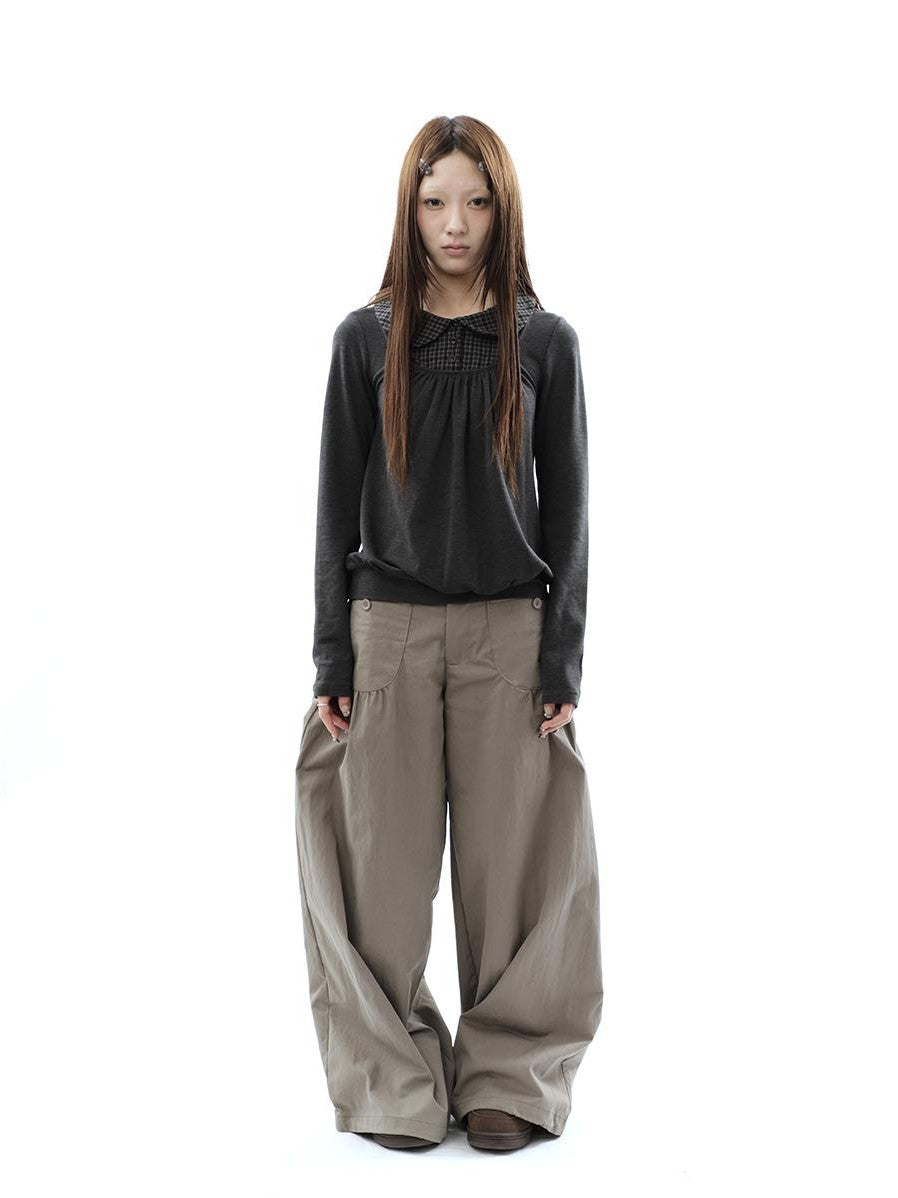 ang project Vintage Plaid Patchwork Pleated Faux Layered Women&