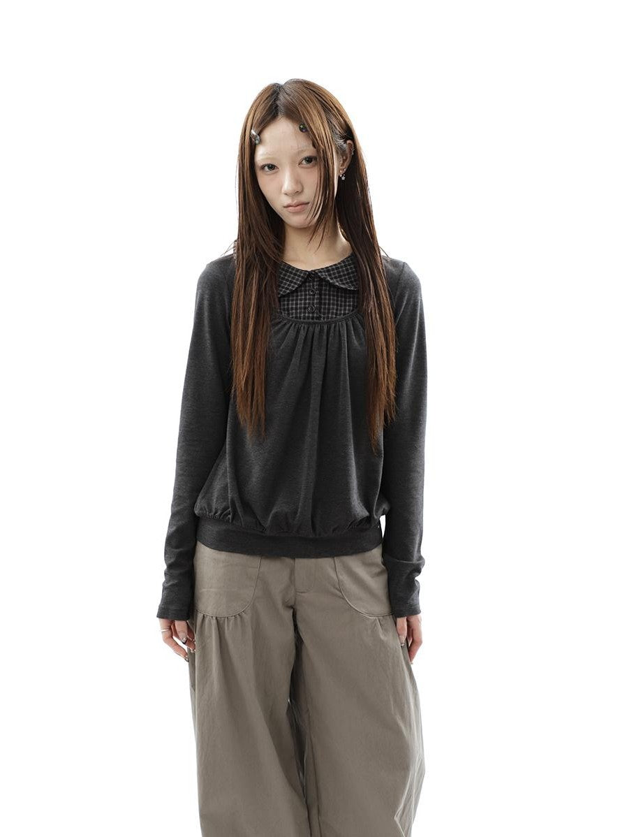 ang project Vintage Plaid Patchwork Pleated Faux Layered Women&