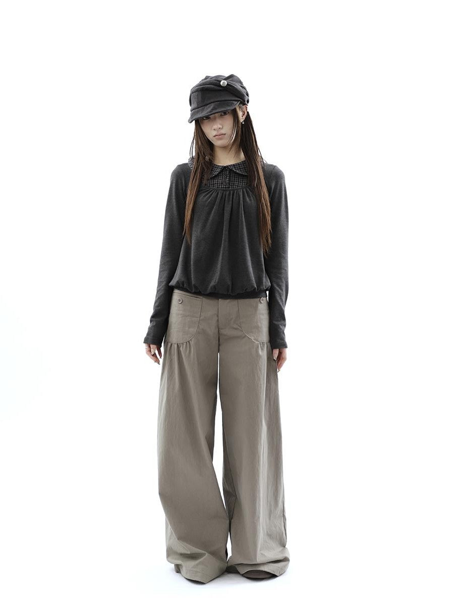 ang project Vintage Plaid Patchwork Pleated Faux Layered Women&