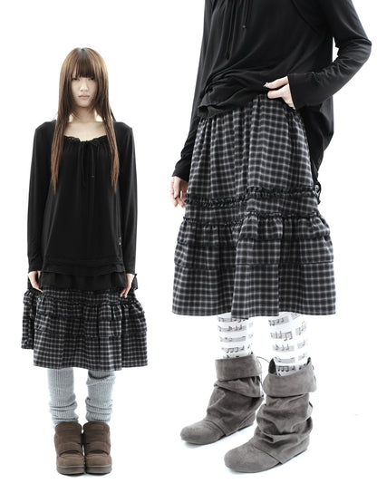 ang_project_Vintage_Plaid_Ruffle_Edge_Patchwork_Pleated_Women&