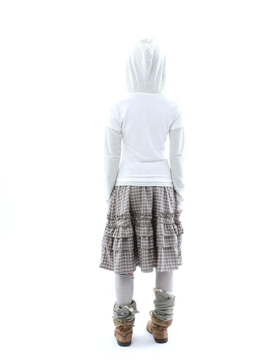 ang project Vintage Plaid Ruffle Edge Patchwork Pleated Women&