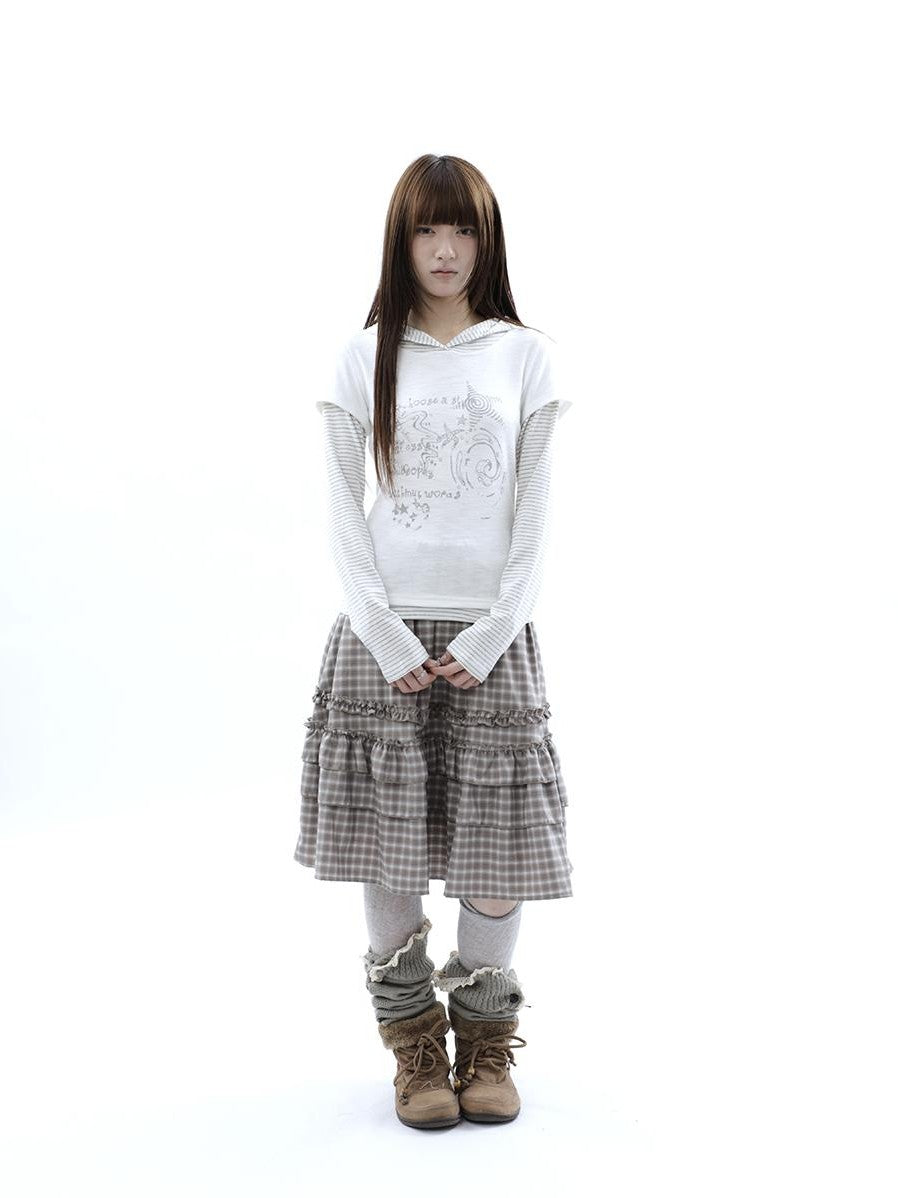 ang project Vintage Plaid Ruffle Edge Patchwork Pleated Women&