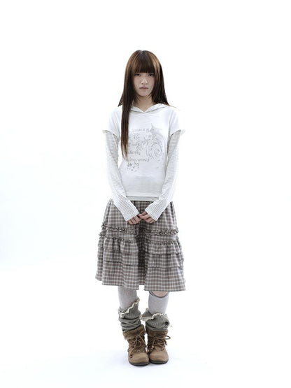 ang project Vintage Plaid Ruffle Edge Patchwork Pleated Women&