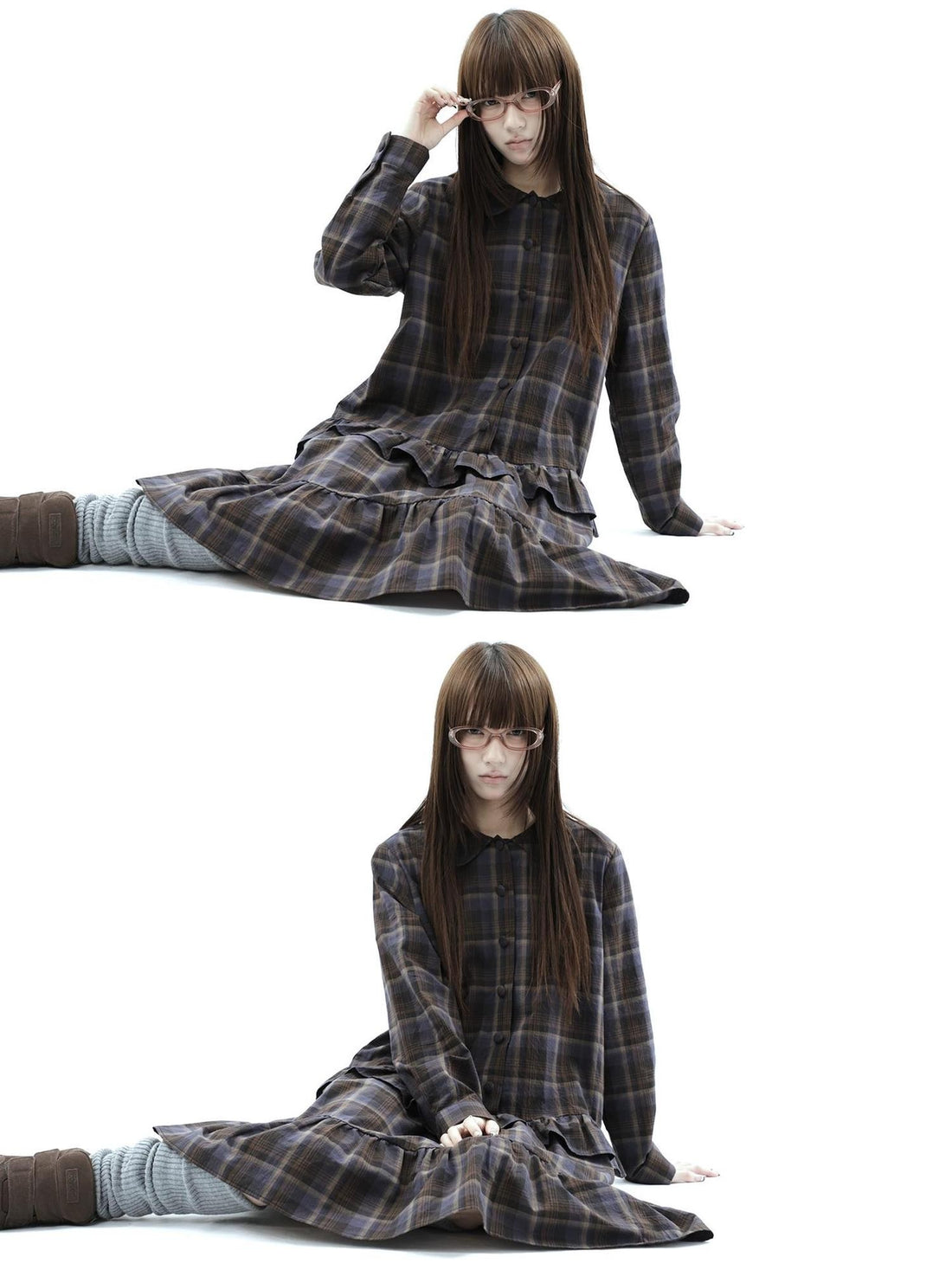 ang project Vintage Plaid Ruffle Patchwork Single Breasted Women&