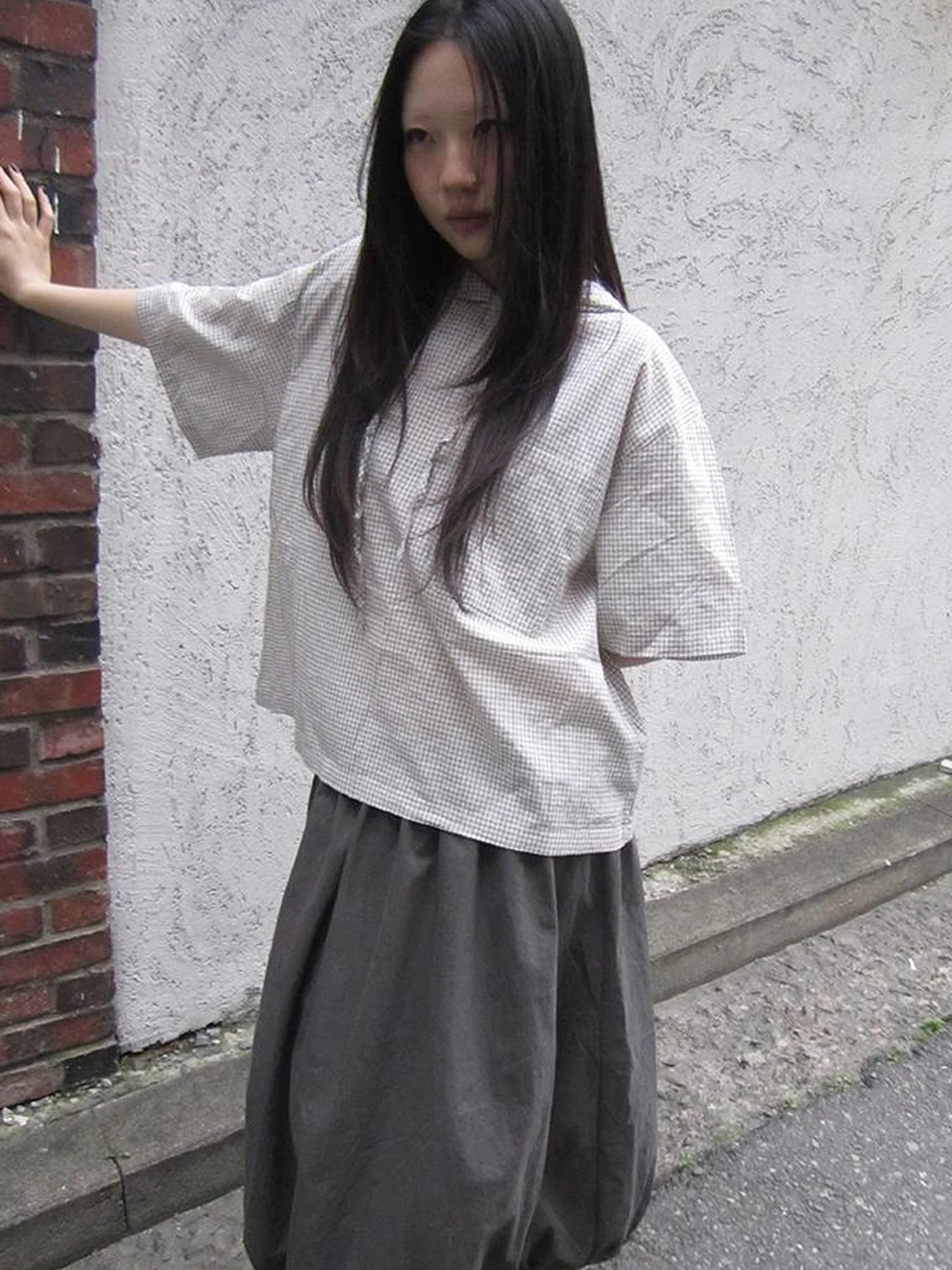 Vintage Plaid Short Sleeve Hooded Shirt