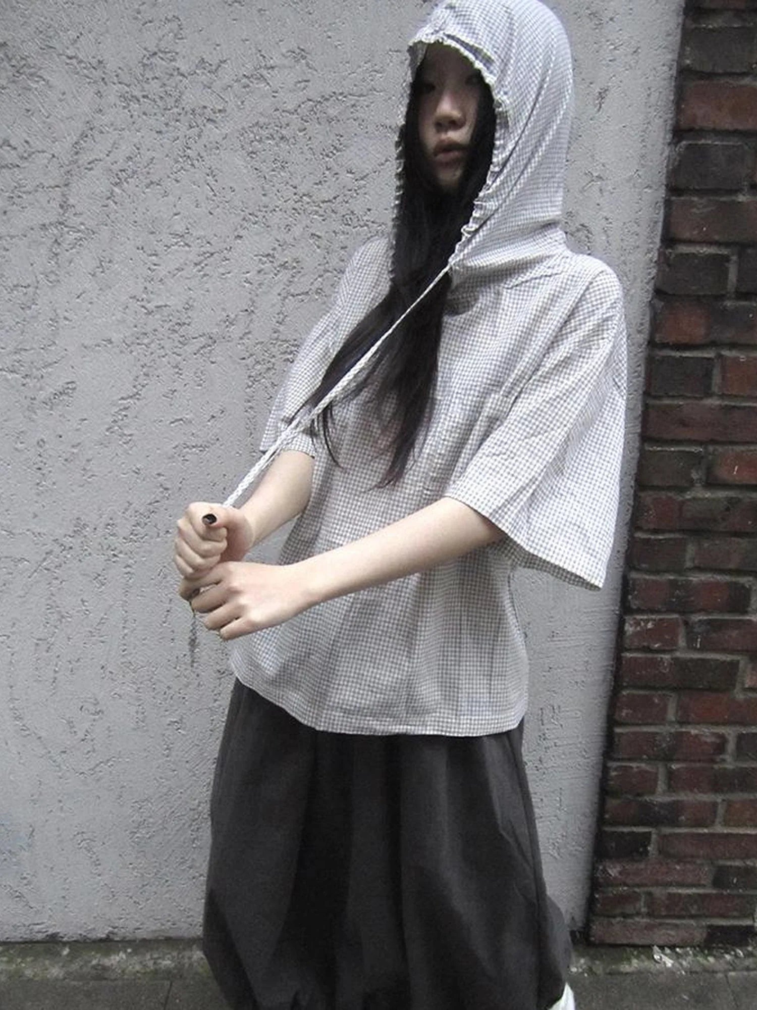 Vintage Plaid Short Sleeve Hooded Shirt