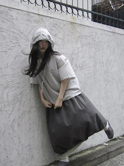 Vintage Plaid Short Sleeve Hooded Shirt