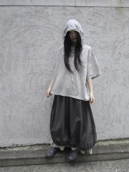 Vintage Plaid Short Sleeve Hooded Shirt