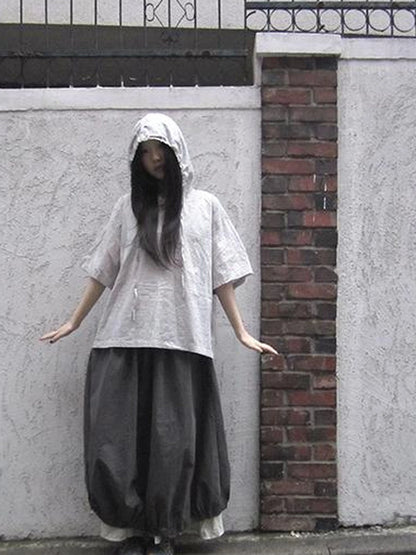 Vintage Plaid Short Sleeve Hooded Shirt