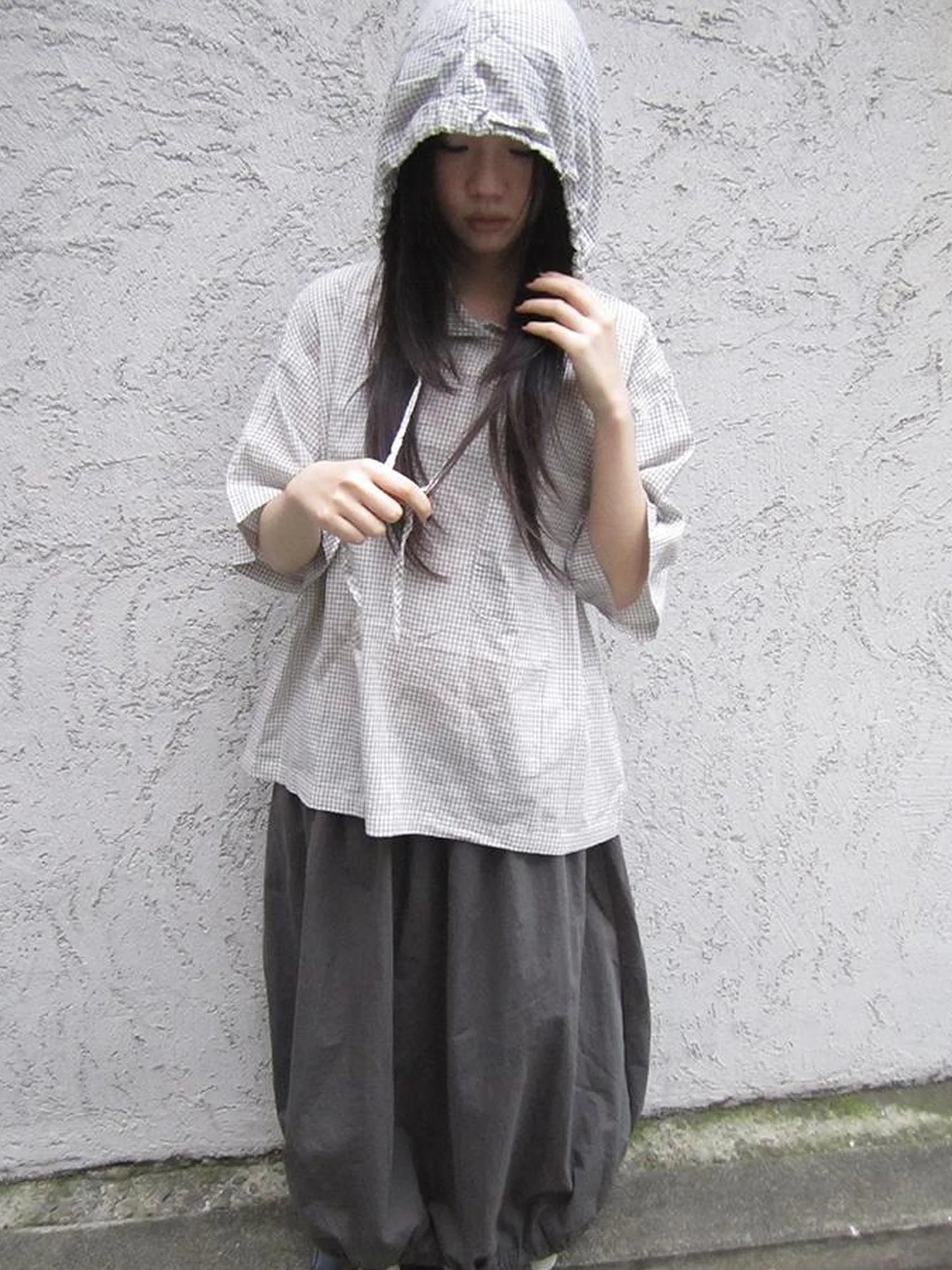 Vintage Plaid Short Sleeve Hooded Shirt