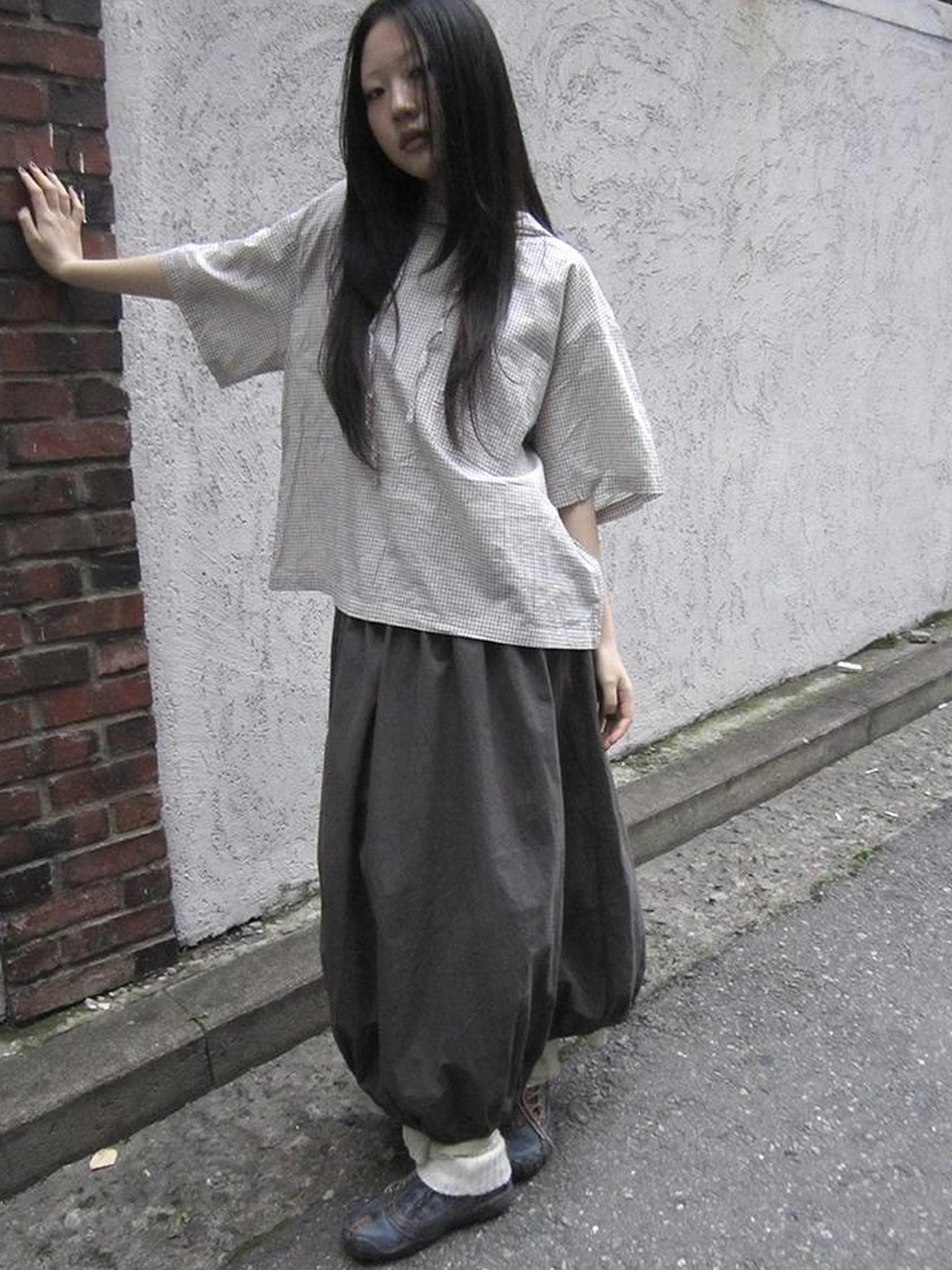 Vintage Plaid Short Sleeve Hooded Shirt