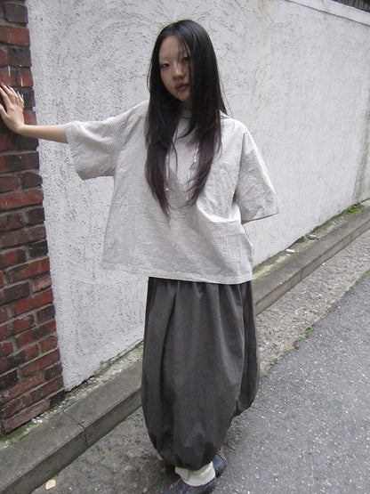 Vintage Plaid Short Sleeve Hooded Shirt