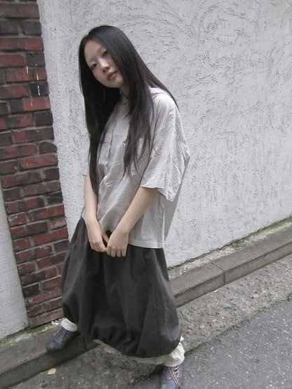 Vintage Plaid Short Sleeve Hooded Shirt