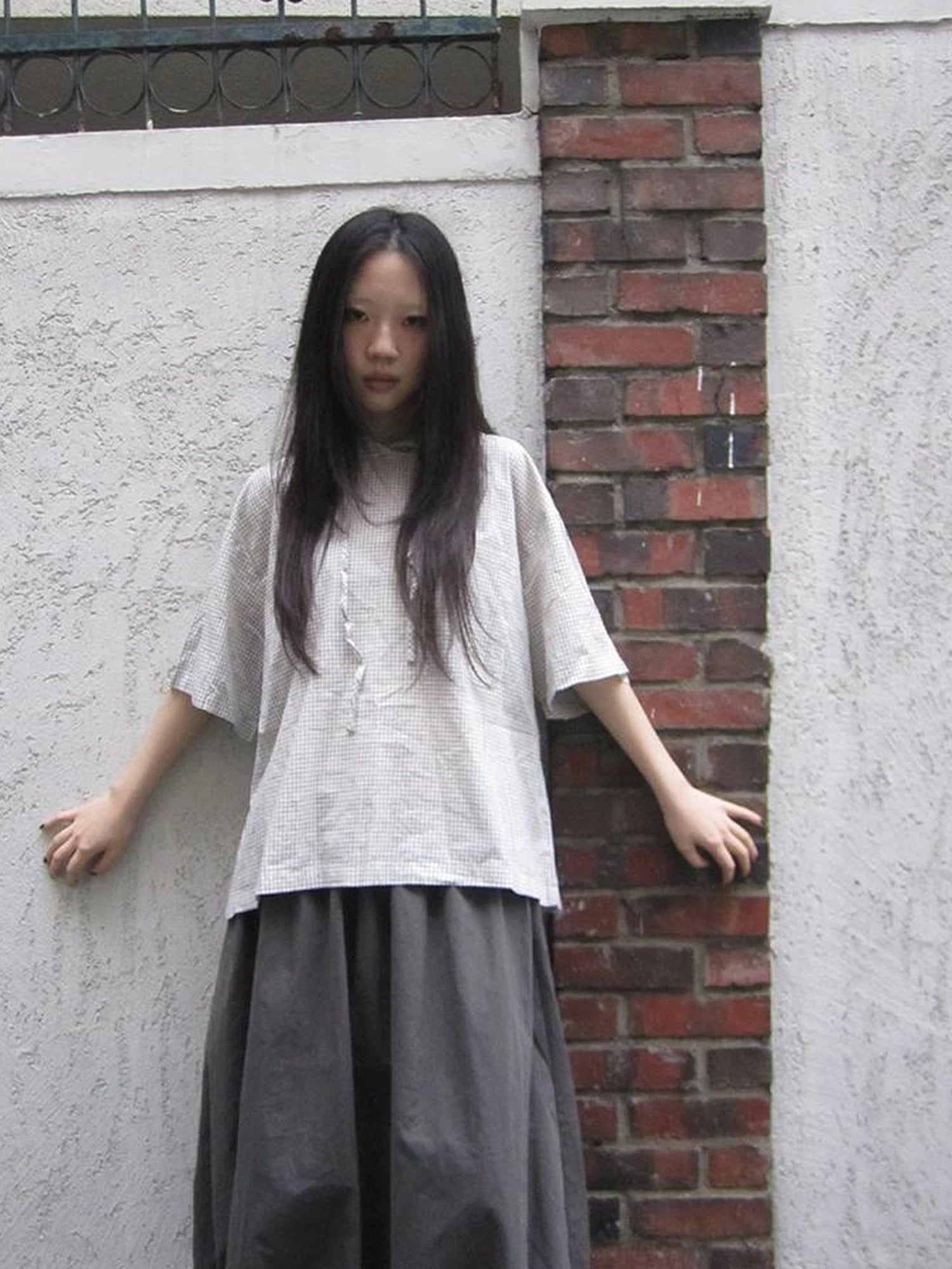 Vintage Plaid Short Sleeve Hooded Shirt