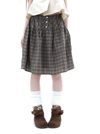 ang_project_Vintage_Plaid_Three_Button_Elastic_Waist_Tie_A_Line_Women&
