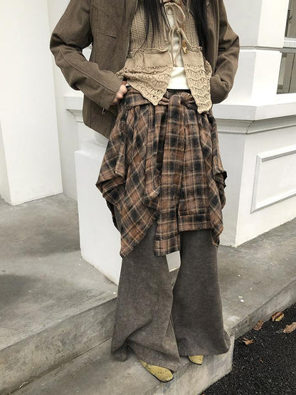 ang project Vintage Plaid Wrap Mini Skirt High Waist Adjustable Waistband
