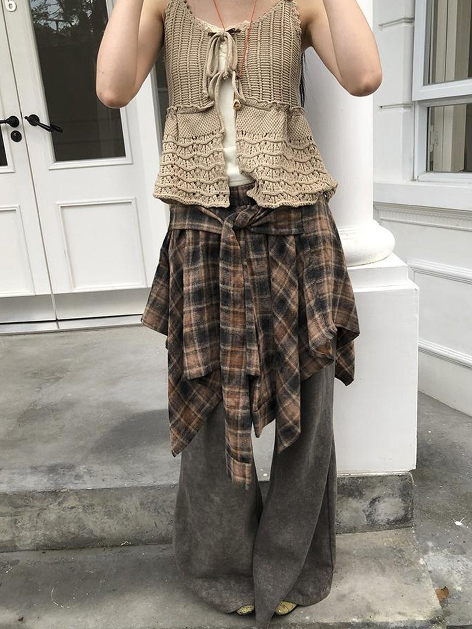 ang project Vintage Plaid Wrap Mini Skirt High Waist Adjustable Waistband