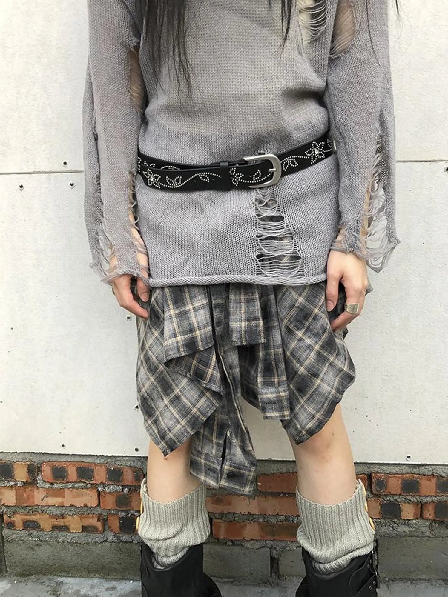 Vintage Plaid Wrap Mini Skirt High Waist Adjustable Waistband