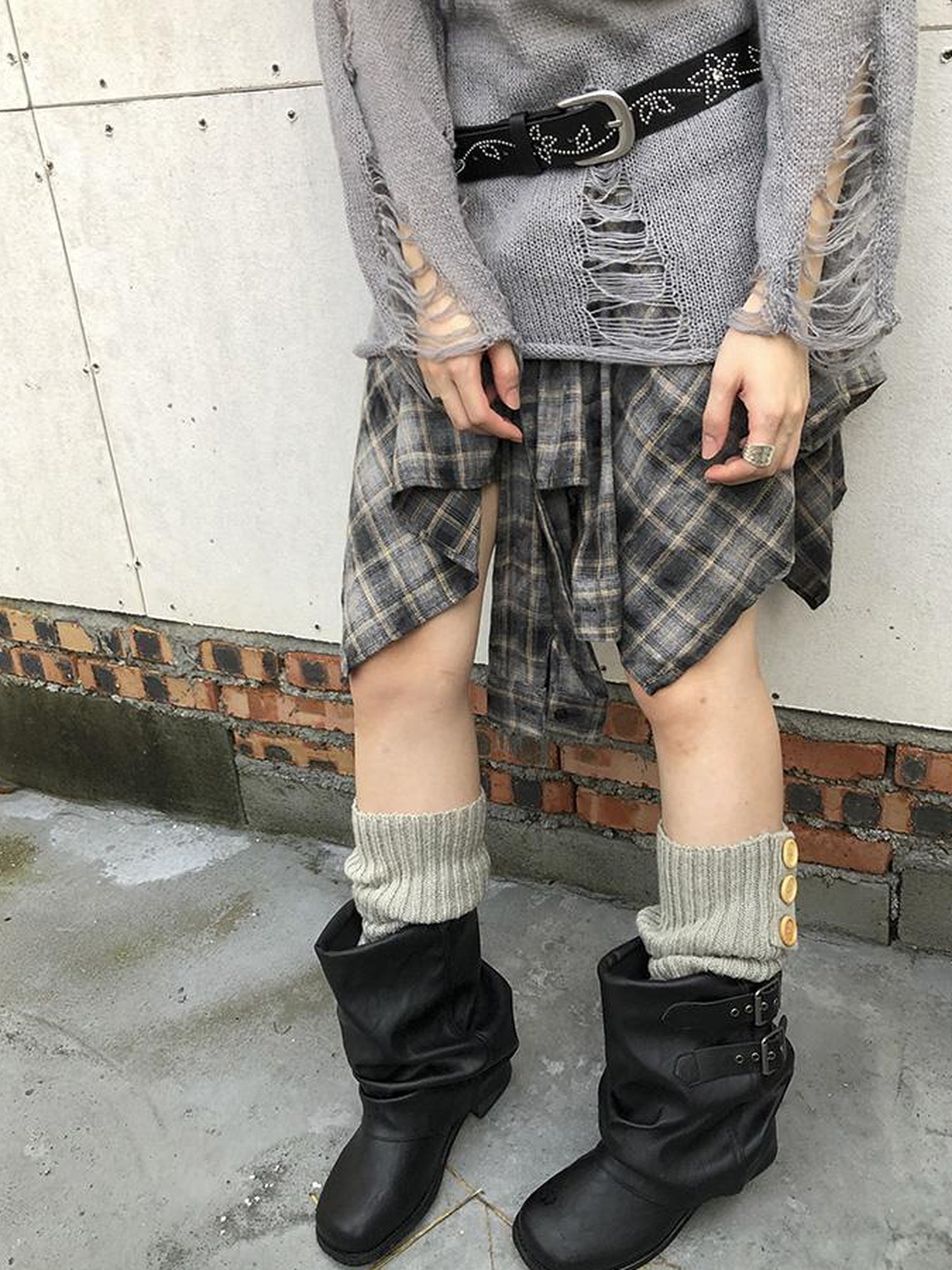 ang project Vintage Plaid Wrap Mini Skirt High Waist Adjustable Waistband