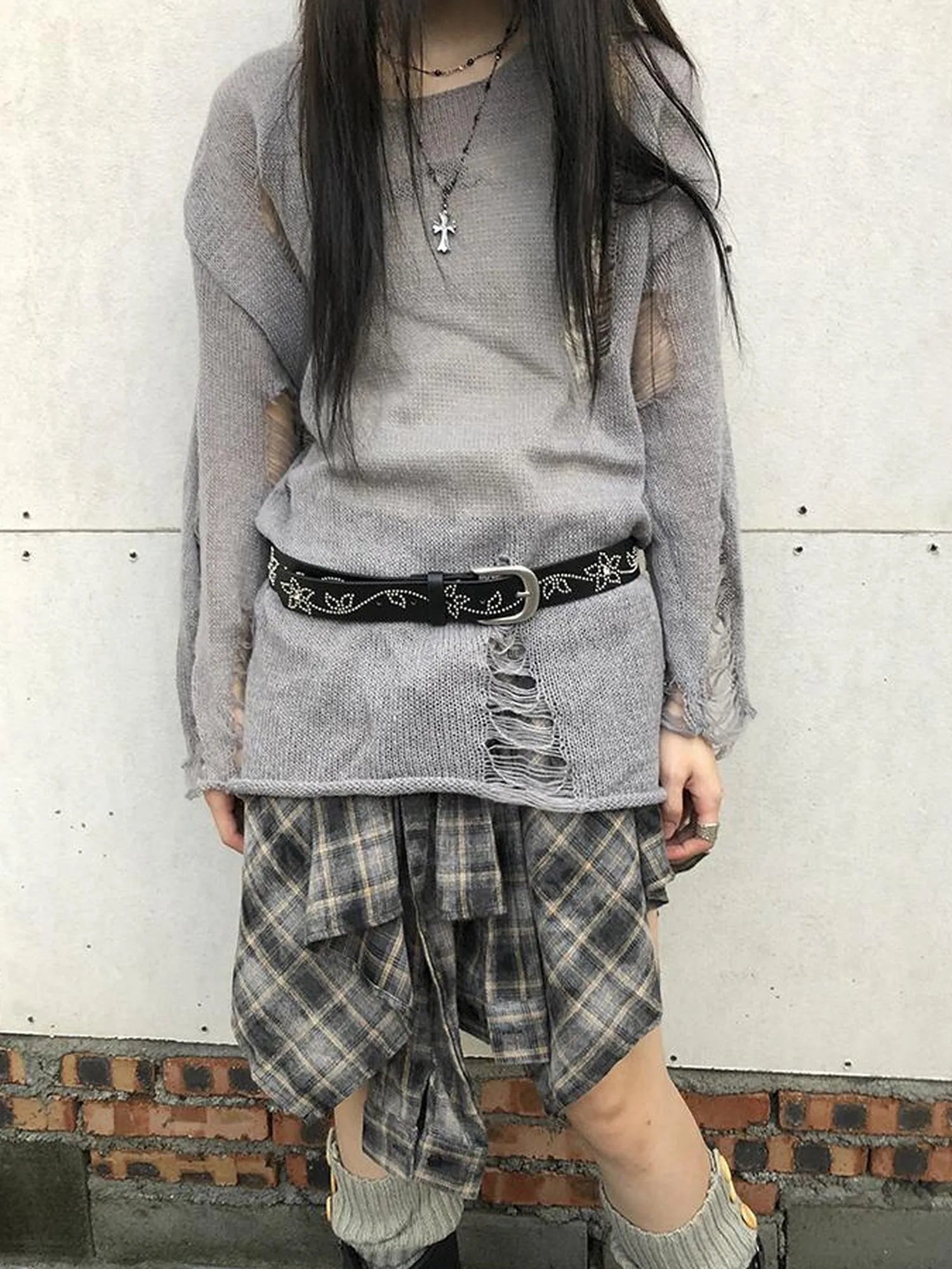 Vintage Plaid Wrap Mini Skirt High Waist Adjustable Waistband