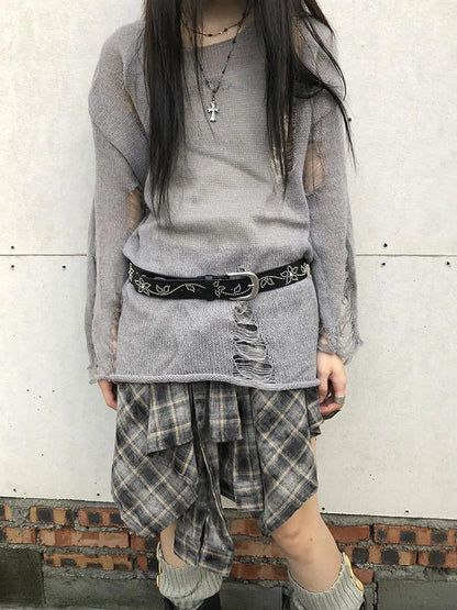 Vintage Plaid Wrap Mini Skirt High Waist Adjustable Waistband