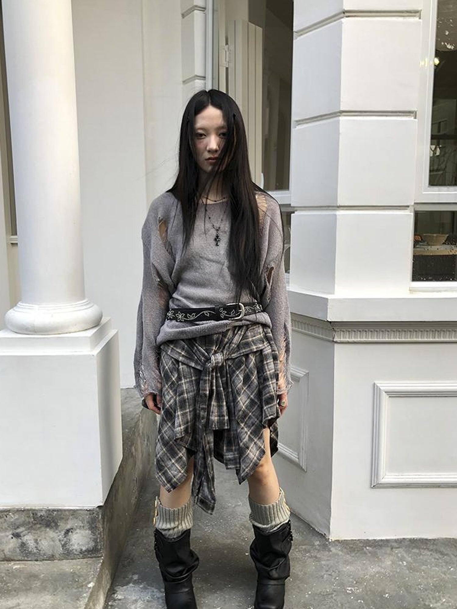 ang project Vintage Plaid Wrap Mini Skirt High Waist Adjustable Waistband