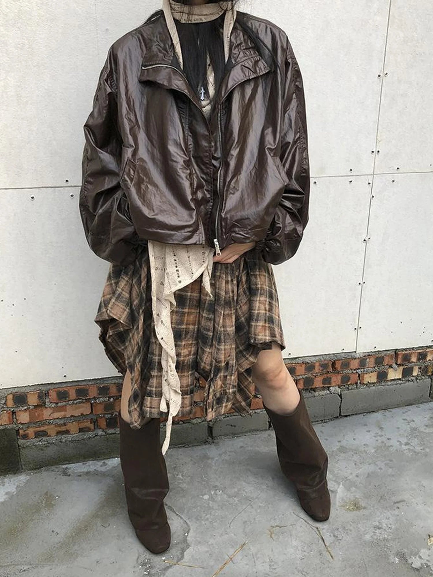 Vintage Plaid Wrap Mini Skirt High Waist Adjustable Waistband