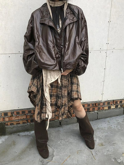 Vintage Plaid Wrap Mini Skirt High Waist Adjustable Waistband