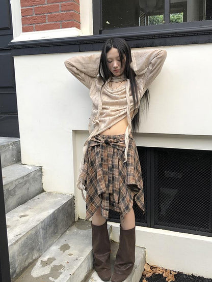 ang project Vintage Plaid Wrap Mini Skirt High Waist Adjustable Waistband