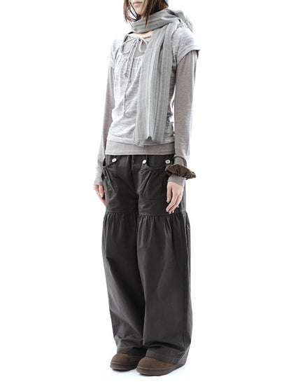 ang project Vintage Pleated Button Elastic Waist Women&