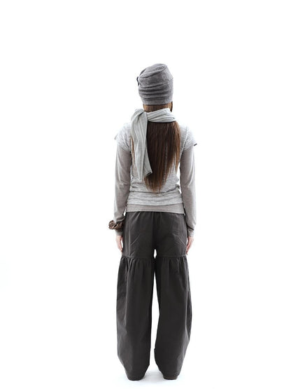 ang project Vintage Pleated Button Elastic Waist Women&