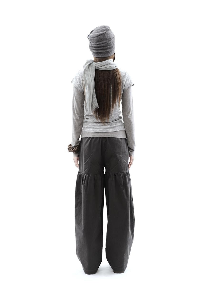 ang project Vintage Pleated Button Elastic Waist Women&