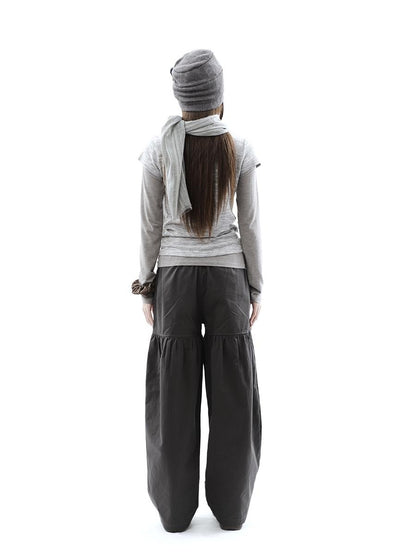 ang project Vintage Pleated Button Elastic Waist Women&