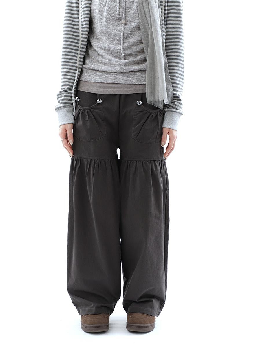 ang project Vintage Pleated Button Elastic Waist Women&