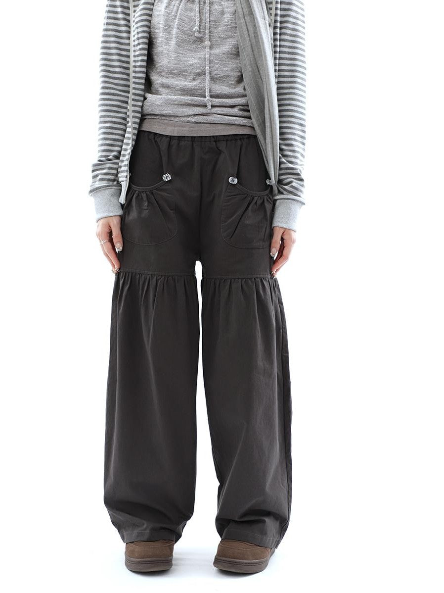 ang project Vintage Pleated Button Elastic Waist Women&