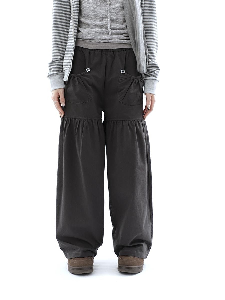 ang project Vintage Pleated Button Elastic Waist Women&