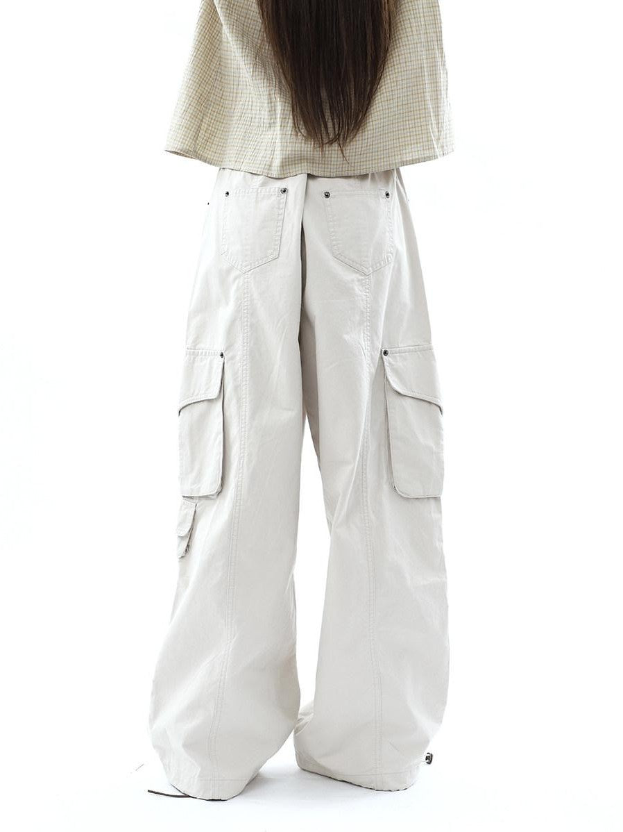 ang project Vintage Pleated Cargo Multi Pocket Women&